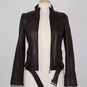 Auth Genuine Soft Lamb leather biker jacket vintage chocolate brown Barely Used